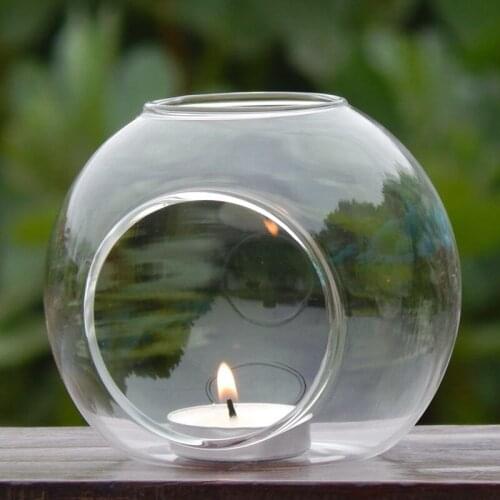 2pcs/pack Diameter=15cm Big Size Glass Terrarium Candle Holder Home Decoration Two Open Gobe Shaped Candlestick Wedding Prop