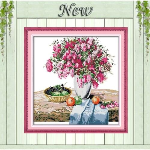 Flower The azalea vase and fruit painting counted print on canvas DMC Sets 11CT 14CT needlework embroidery cross-stitching kits