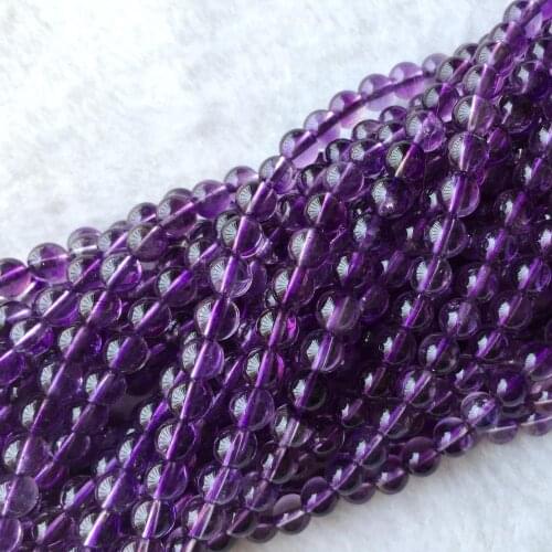 High Quality Natural Clear Purple Hair Crystal Amethyst in Super Seven 7 Small Round Necklaces or Bracelets Beads 15" 06066