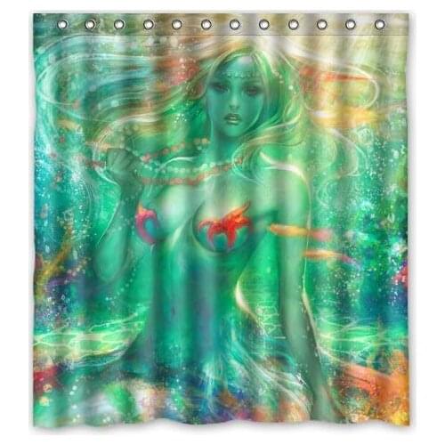 Beautiful Mermaid with an Attractive Figure Fish Shower Curtain Waterproof Bathroom Curtain