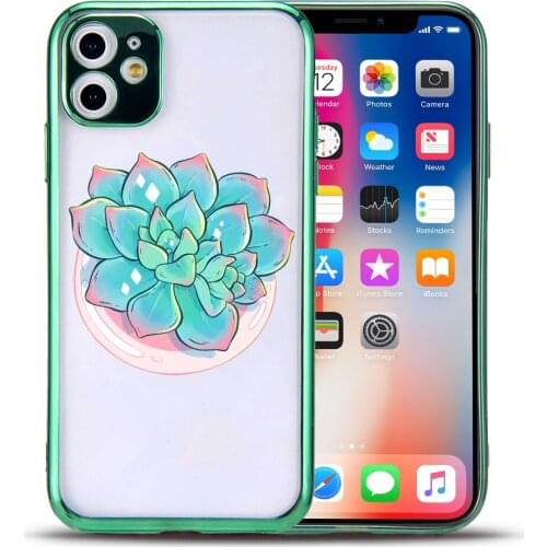 Succulents Green Electroplated Clear Phone Case For iPhone 6S Coque For iPhone 11 Soft TPU Covers Protective Cases Accessories