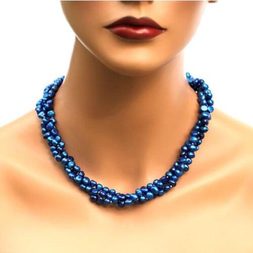 New Arrival Favorite Pearl Necklace 3 Rows Dark Blue Genuine Baroque Freshwater Pearl Necklace Bridesmaids Wedding Women Gift