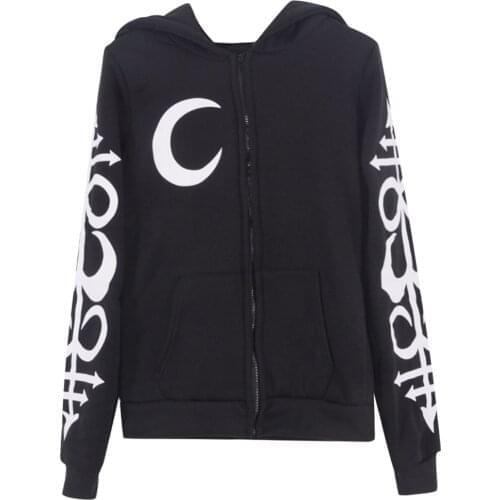Women Loose Gothic Punk Long Sleeve Hooded Print Black Cardigan Jacket Coat Comfy High Quality Fashion Coat Пальто Женское 2021