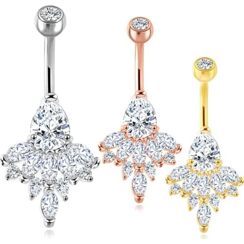 Belly Button Rings Dangle for Women Surgical Steel Colorful CZ Inlay Barbell Belly Piercing 14 G Body Jewelry Piercing Navel