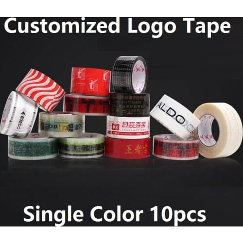 10Pcs Total 1000m Customized Logo Tape Roll Transparent Packaging Tape 45/50/60mm Width Red Blue Black Green Logo Clear Tape