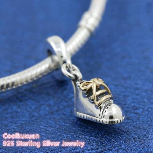 100% 925 Sterling Silver Baby Shoe Dangle Charm beads Fits Original Pandora bracelets Jewelry Making