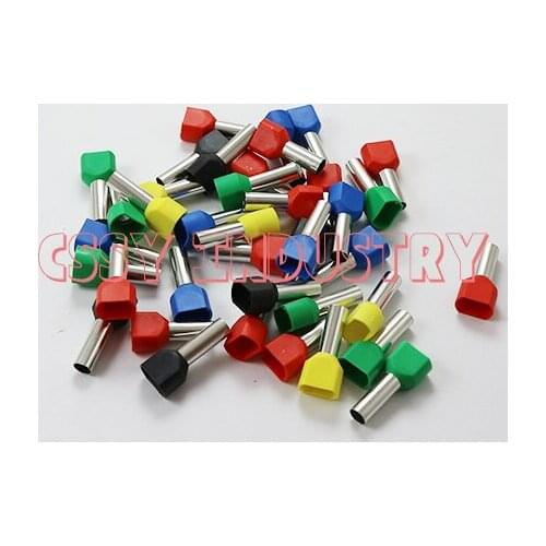 1000pcs/lot TE6014 2x6mm2 Bootlace cooper Ferrules kit set Wire Copper Crimp Connector Insulated Cord Twin Pin End Terminal
