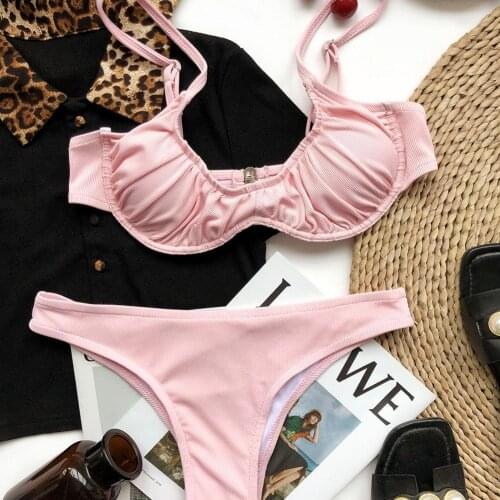 2021 Sexy Brazilian Bikinis Women Bikini Set White Low Bandeau Bathing Swimsuit Suits Padded Swimwear Women Hot Waist B4R1