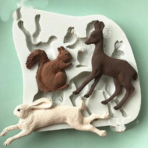 3D Rabbit Squirrel Fawn Bunny Silicone Mould Fondant Cake Molds Cupcake Tools Confeitaria Kitchen Accessories