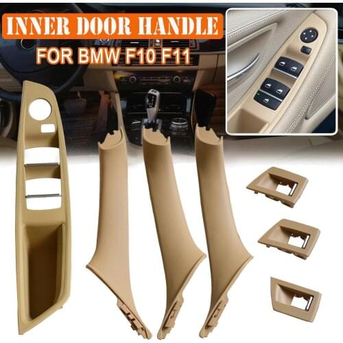 7Pcs Beige Black ABS Car Window Lift Switch Panel Door Handle Trim For BMW F10 F11 F18 5 Series 2010 2011 2012 2013 2014-2016