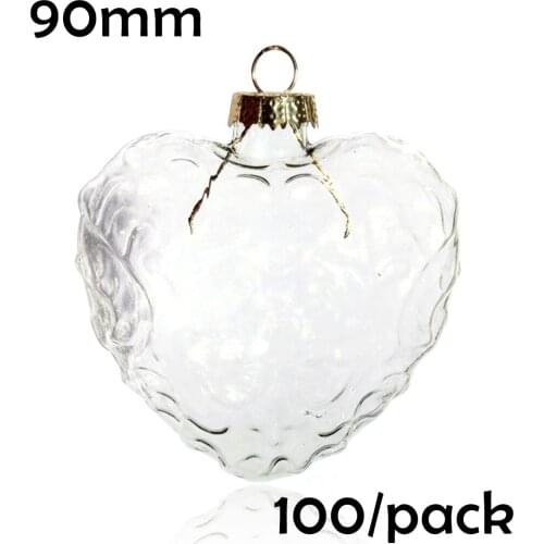Free Shipping DIY Paintable Christmas Xmas Decoration Ornament/Ball 90mm Glass Heart, 100/Pack