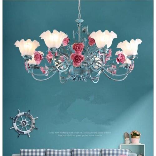 Floral Pendant chandelier Pink Flower D90cm 8L Modern Chandeliers Dining Room Living Room Rose Lights Girls Bedroom Pendant Lamp