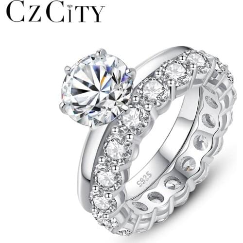 CZCITY 2ct-Moissanite-Diamond Rings for Women Wedding Engagement Promise Ring Classic 925 Sterling Silver Fine Jewelry QYR-031