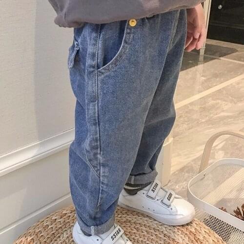 Boy Jeans Fashion Korean Big Kids Denim Pants Spring Autumn Trousers Elastic Waist Casual Harem Pants Children Jeans 2-9 Years
