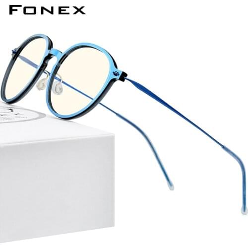 FONEX Anti Blue Light Blocking Glasses Women 2020 New Antiblue Rays Computer Eyeglasses Men FAB019 (Nylon Frame B Titanium Arm)