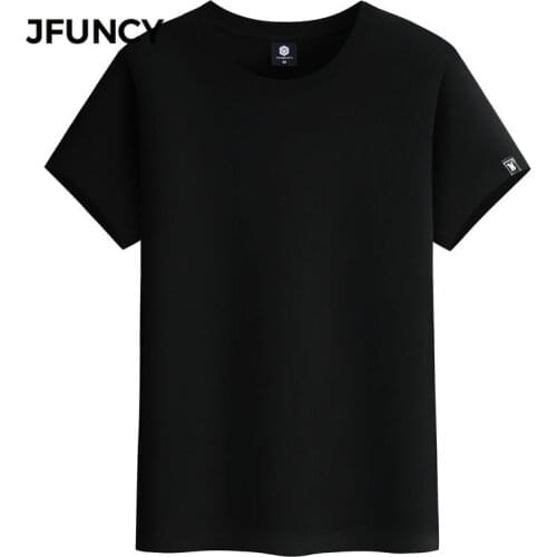 JFUNCY Summer Cotton Oversized T-Shirt Men Solid Color T-Shirt Simple Temperament Short Sleeve Tshirt Man Breathable Tops