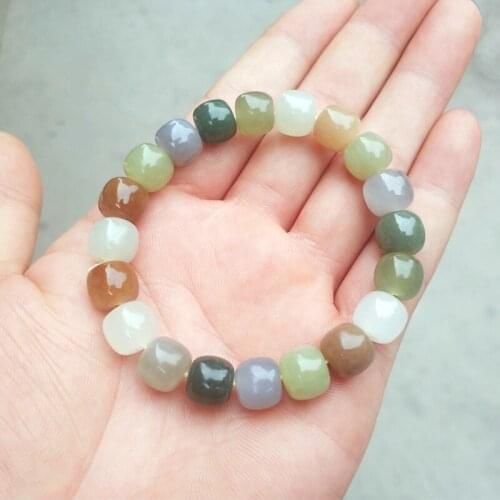 Exquisite colorized Jade He Tian jadite Bangle Amulet Mala Bead bracelet Gem ornaments