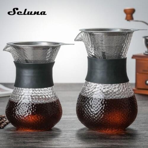 Handmade Hammered Glass Coffee Kettle with Stainless Steel Filter Drip Brewer Coffee Pot Dripper Barista Pour Over Coffee Maker