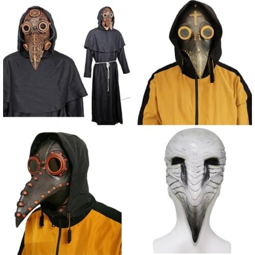 Medieval Steampunk Plague Doctor Bird Mask Latex Punk Cosplay Masks Beak Adult Halloween Event Cosplay Props Terror