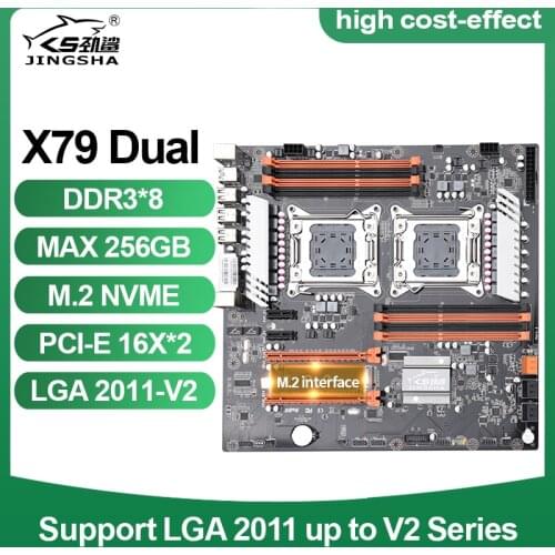 JINGSHA X79 Dual CPU Motherboard LGA2011 SATA3.0 ATX 8 Channel DDR3 X79 Dual Motherboard Dual Gigabit Ethernet Up to 25