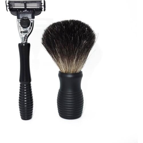 WLONG Pure Badger Hair Men Shaving Grooming Tool Kit with Face Safety Razor Set and Stainless Steel Soap Lather Mug Bowl