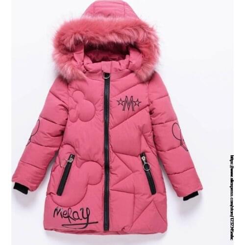 Mickey Mouse girl clothes 3-12Y winter down padded jacket thick warm jacket fashion padded jacket girl mid-length hooded jacket