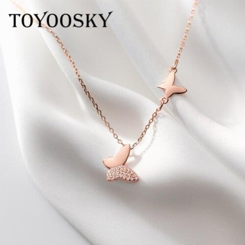 Elegant Fine Jewelry 925 Sterling Silver Lovely Dazzling Cubic Zirconia Butterfly Clavicle Necklace for Women Insect Design Birt