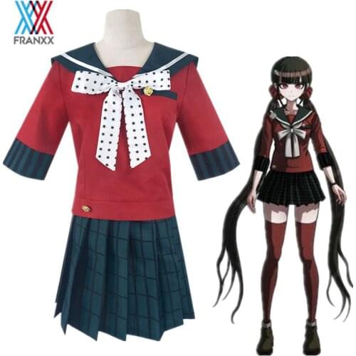 Anime Danganronpa V3 Killing Harmony Cosplay Costume Wigs Dangan Ronpa Maki Harukawa School Uniform Top Skirt Womens Clothing