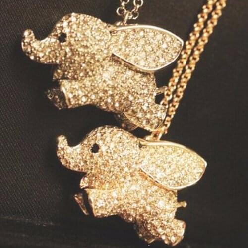 Animal Elephant Pendant Necklaces Long Chain Necklace Long Sweater Chain Crystal Necklace