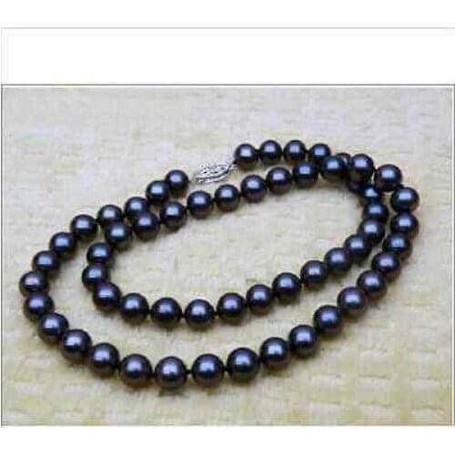 Stunning 8-9mm tahitian blak blue pearl necklace 18inch 14k
