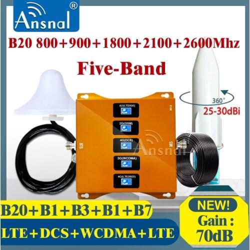 Five-Band B20 800 900 1800 2100 2600Mhz 4G Cellular Signal Booster Mobile gsm Repeater 2g 3g 4g Cellular amplifier GSM WCDMA LTE