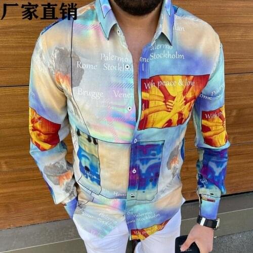 Spring autumn mens colorful fashion printing casual slim mens long sleeve shirt/social men holiday banquet inch shirt M-3XL