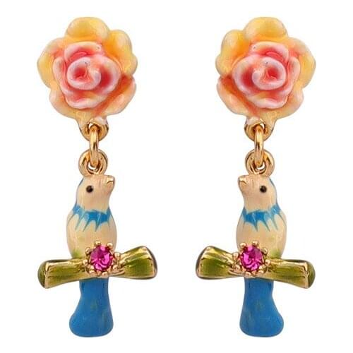 Cross-border Exclusively for Blue Tit Series Hand-painted Enamel Glaze Fashion Personality Trend Stud Earrings New Earrings