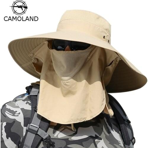Summer Sun Hat Bucket Men Women Boonie Hat with Neck Flap Outdoor UV Protection Large Wide Brim Hiking Fishing Mesh Breathable