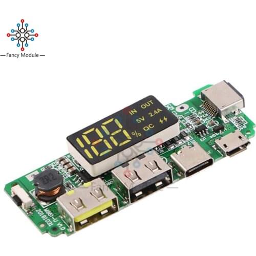 LED Dual USB 5V 2.4A Micro/Type-C/Lightning USB Power Bank 18650 Charger Board Overcharge Overdischarge Short Circuit Protection