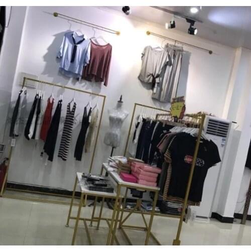 Iron art clothing store display rack floor style combination of gold hangers men and women shelf side rack simple display rack