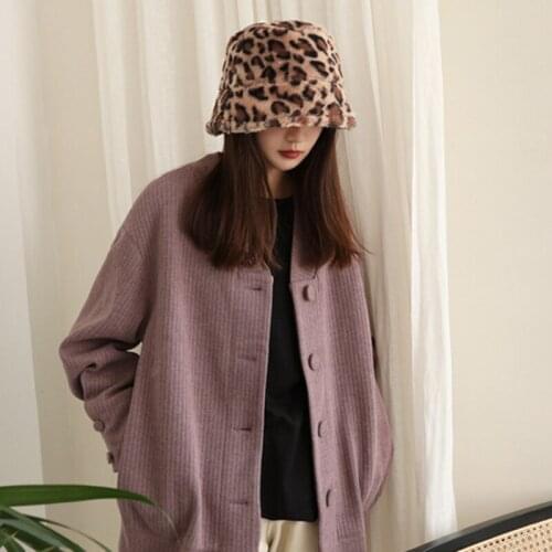 Outdoor Autumn Faux Fur Leopard Cow Womens Winter Bucket Hats Thick Warm Lady Girl Korea Panama Travel Velvet Fisherman Hat