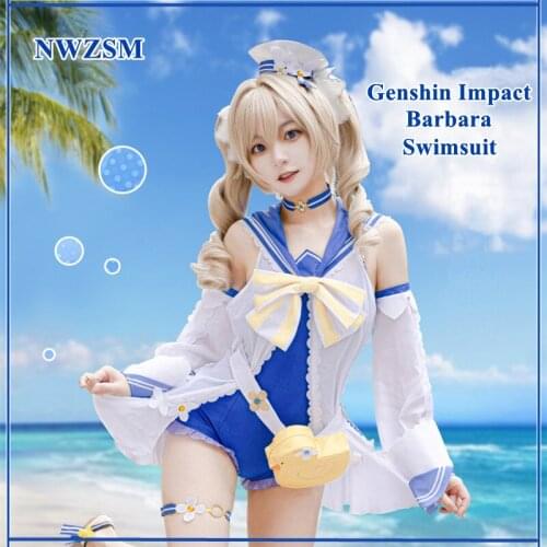 GAME Genshin Impact Barbara Jean Shining Concerto Swimsuit Skin Lovely Uniform Cosplay Costume Pool Party Summer Swimwear Women