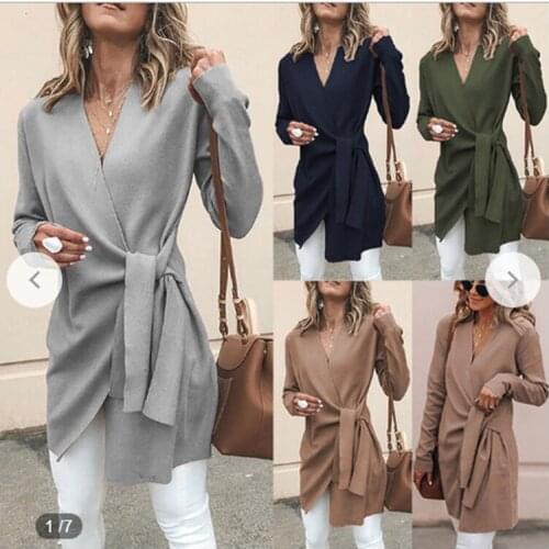 Neatie kiddie Solid V-neck Womens Cardigans Coat Long Sleeve Slim Belt OL Fashion Jackets Female