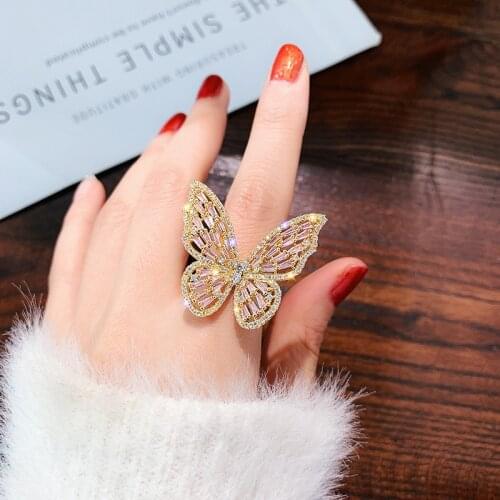 Opening index finger ring ins tide cold style ring with high-quality luxury super fairy zircon butterfly for female party gifts