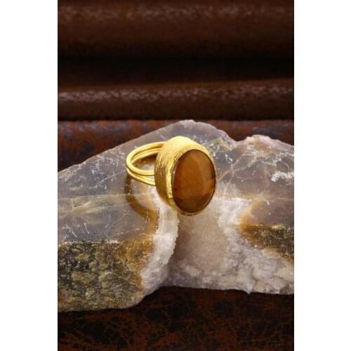 DR Stone Natural Stone Women 'S Tiger 'S Eye Ring 20 AR244