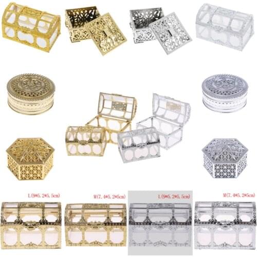 1PC Creative Plastic Candy Box Wedding Vintage Candy Boxes Chocolate Gift Treat Boxes Wedding Party Favor Hollow Gold Silver Box