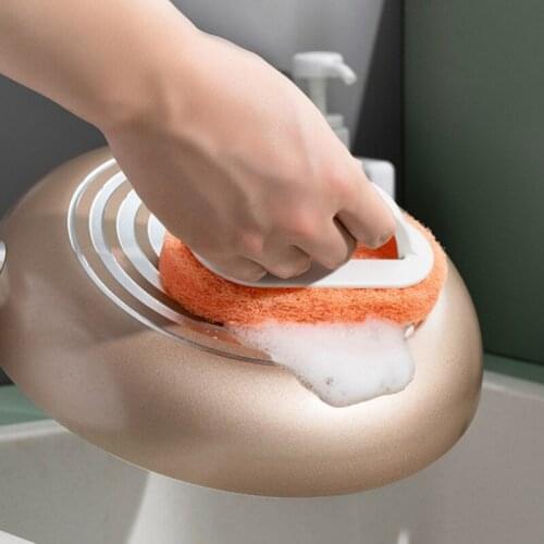 1Pc DIY Handle Cleaning Brush Sponge Wall Glass Cleaning Sponge Shower Bathroom Kitchen Pot Dishwashing Cleaning Brush