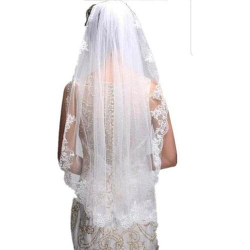 1 Tier White Ivory Bridal Wedding Veil Elbow With Comb & Lace Edge 2022