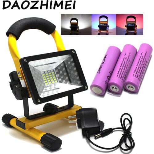 18650 Portable Rechargeable Floodlight 30W 24 led Flood light Waterproof Outdoor rechargeable lights +charger+3x18650 battery