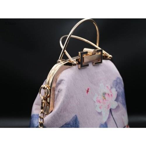 Alasir Chinese Style Evening Handbags Handmade Women Retro Frame Bags Elegant Lotus Flowers Designer Cheongsam Bag Hand Bag