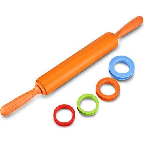 Non-Stick Silicone Rolling Pin Dough Roller With Adjustable Thickness Rings With 2mm 3mm 6mm And 10mm Adjustable Rings