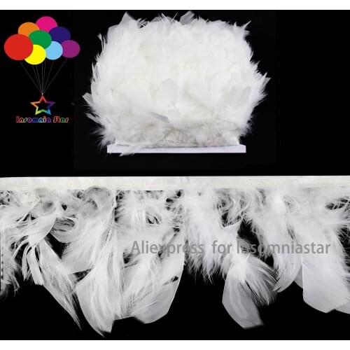 INSOMNIA STAR Pure White flake fluffy Turkey feathers trim fringe 8-12 cm DIY colored feather ribbon
