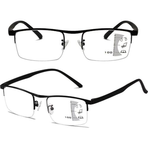 CLARA VIDA Blue Light Blocking Progressive Multifocal Smart Far and Near Squared Frame Men Women +1.0 +1.5 +2.0 To +4.0