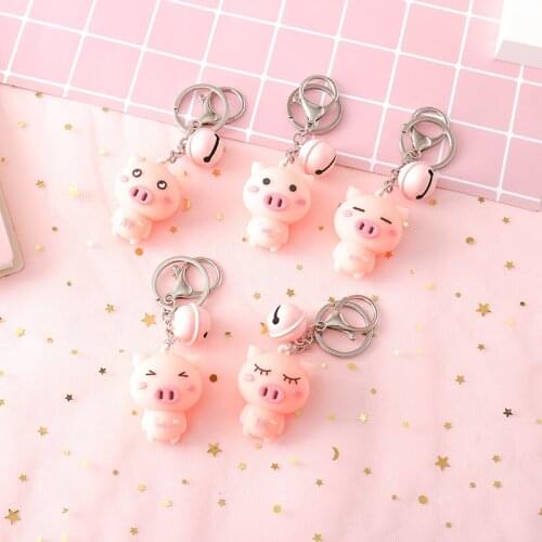 Lovely PVC Pink Pig Keychain Keyring For Women Girl Jewelry Animal Doll Bell Cute Car Key Holder Keyring Best Friend Gift K56